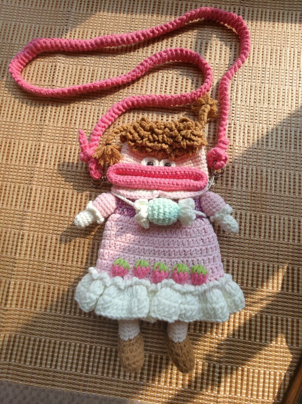 Handmade Pink Crochet Doll Crossbody Bag Cellphone Bag - Picture 2 of 4